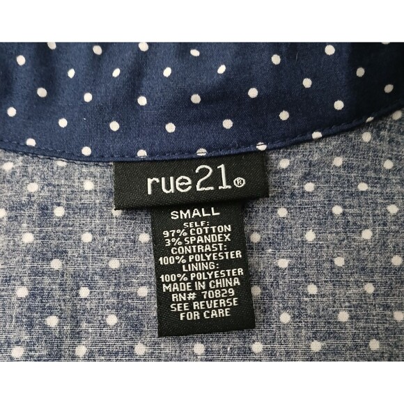 Rue 21 Women's Size Small Polka Dot Blue Belted Ruffles Mini Dress Pullover - Picture 9 of 9